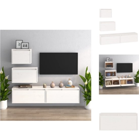 vidaXL Tv-meubelset - Hangkasten - Massief grenenhout - Wit - 45x30x35 cm - 60x30x35 cm - 80x30x35 cm