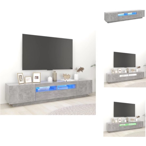 vidaXL TV-meubel Betongrijs - Hifi-kast met LED-verlichting - 200 x 35 x 40 cm - RGB LED - USB-aansluiting - Montage vereist