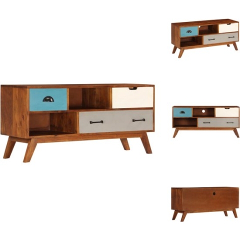 vidaXL Retro TV-kast - Massief acaciahout - 110 x 35 x 50 cm - Donkere honingafwerking