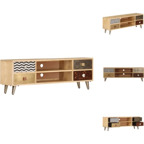 vidaXL Tv-meubel Retro Industrieel - 120 x 30 x 40cm - Massief mangohout en staal