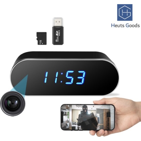 Heuts Goods - Spy Camera Klok - Verborgen Camera - Spy Camera - WiFi met App - Nachtzicht - Bewegingsdetectie - Incl. 32GB Micro SD Kaart en kaartlezer - FULL HD 1080P - Zwart
