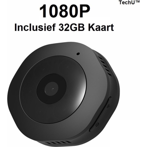 TechU™ Spycam Geheime Mini Camera – Bedienen met WiFi – Mini Security Camera – Dagzicht & Nachtzicht – Bewegingsdetectie – Inclusief 32GB Micro SD – 1080P HD Micro Camera – Zwart
