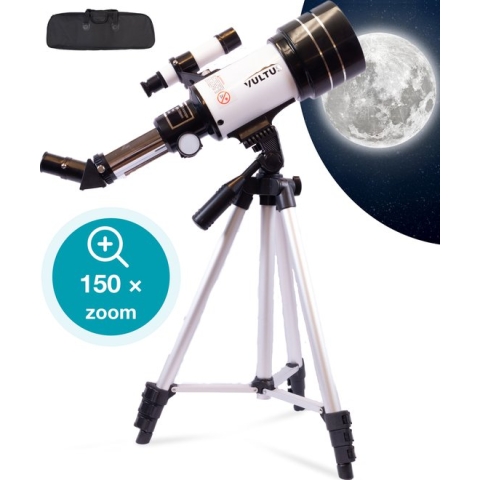 Vultus Telescoop - 150x Vergroting - Sterrenkijker Voor Kinderen/Beginners en Volwassenen - Inclusief Statief en Draagtas - Vultus 30070 - Wit