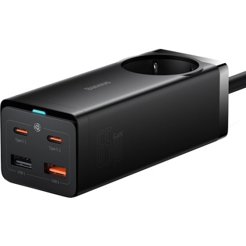 Baseus GaN3 Pro 65W Snellader Laptop/MacBook met Stopcontact Zwart