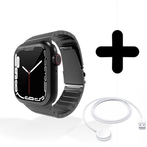 Bandje geschikt voor Geschikt voor Apple Watch bandje luxe titanium bandje (donkergrijs) - Voor modellen: 38/40/41mm Incl. Oplader geschikt voor Geschikt voor Apple Watch 1/2/3/4/5/6/7/8/9/Ultra - Oplaadkabel - Kabel