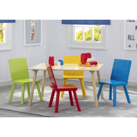 Delta Children - Kindertafel met 4 Stoelen - Kinderkamer - Duurzaam Hout - Kleurrijk