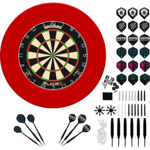 Winmau Blade 6 + Surround + KOTO Accessory Kit Steeltip Red 90 Pieces - Dartset - Darts