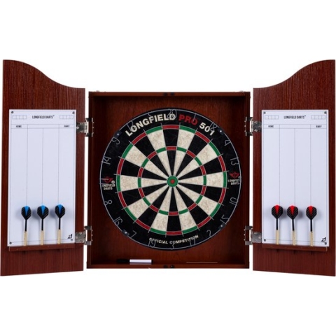 Longfield Dartbord houten kast Complete Set - Rood/Bruin