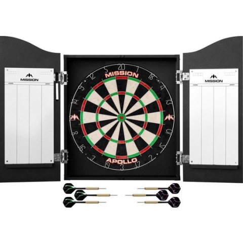 Mission Apollo PDC Dartkabinet Zwart met Dartbord en Dartpijlen