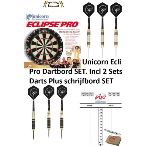 Unicorn Eclipse Pro Dartbord SET incl 2 Sets Darts + Schrijfbord SET