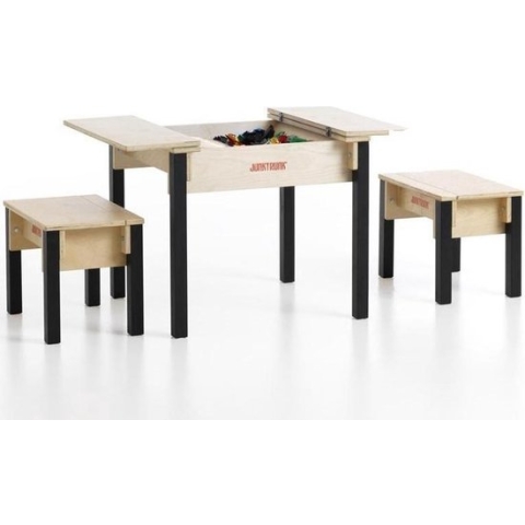 Kindertafel met 2 houten hockers