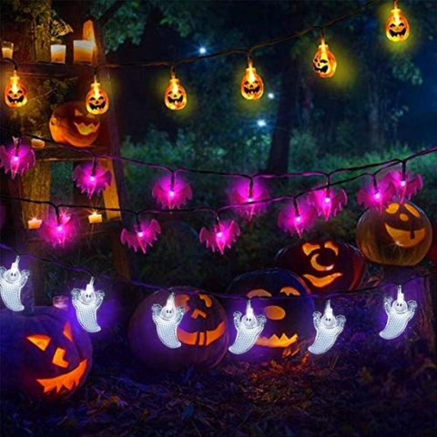 yizeda Halloween Lichten Outdoor Halloween Lichtslingers 3 Pack 30ft 60 LED 3D Pompoen Ghost Bat Lichtslingers Batterij Operated Halloween Decoraties voor Outdoor Indoor Halloween Party