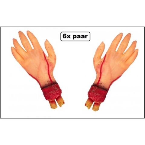 6x Paar Afgehakte handen - latex handen - Halloween horror thema feest party griezel lichaamsdeel
