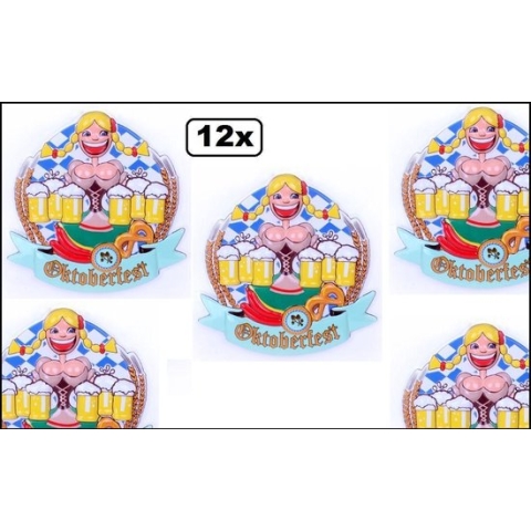 12x Tiroler wanddecoratie vrouw met bierpullen 44x44 cm - Oktoberfest apres ski thema feest tirol party