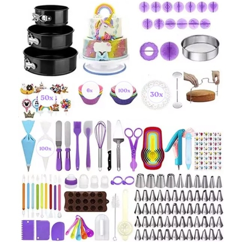Taart Decoratie Bakset - 407 Delig - Spuitzak met Spuitmondjes - Taartplateau - Taartvorm - Taarttopper
