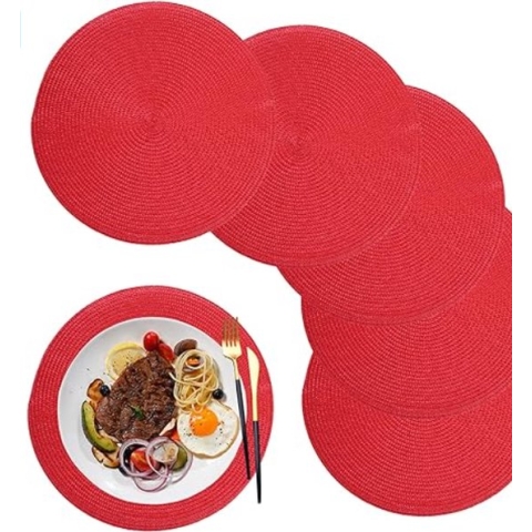 Placemat, rond, rood, afwasbaar, hittebestendig, voor bruiloft, Kerstmis, feest, keuken (rood, 32 cm)