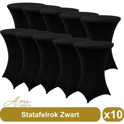 Statafelrok zwart 80 cm - per 10 - partytafel - Alora tafelrok voor statafel - Statafelhoes - Bruiloft - Cocktailparty - Stretch Rok - Set van 10