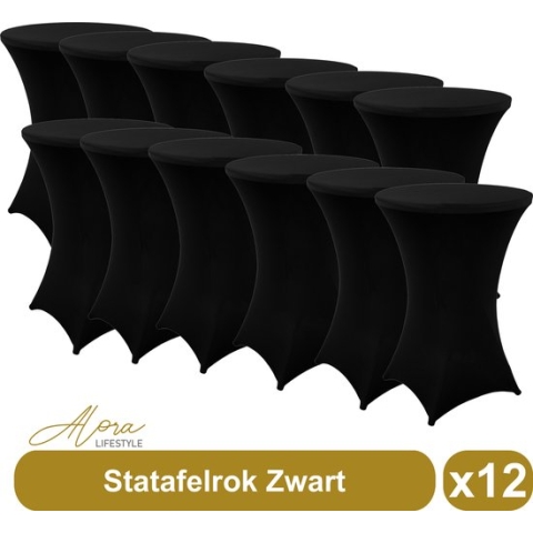 Statafelrok zwart 80 cm - per 12 - partytafel - Alora tafelrok voor statafel - Statafelhoes - Bruiloft - Cocktailparty - Stretch Rok - Set van 12