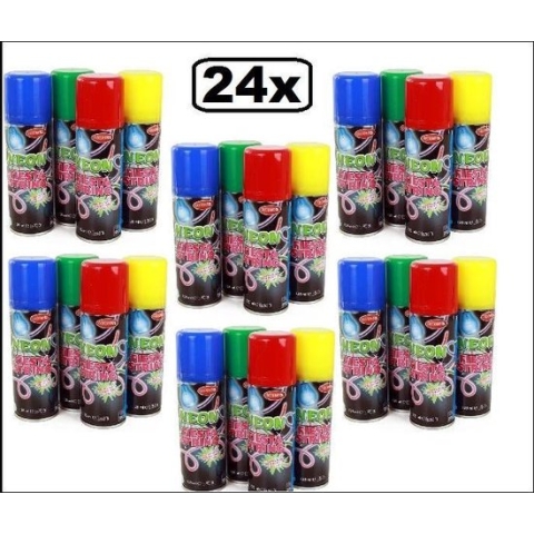 24x Serpentinespray NEON 83 ml - serpentine carnaval festival thema feest party fun