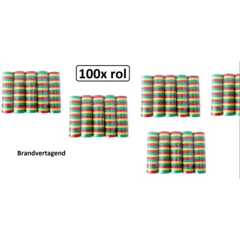 100x Serpentines rollen rood/geel/groen brandvertragend - Carnaval thema feest festival optocht decoratie