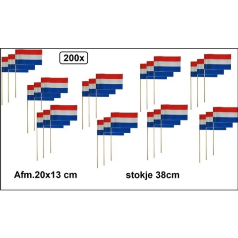 200x Zwaaivlaggetjes op stok rood/wit/blauw - zwaai vlaggetjes Holland EK WK thema feest nederland koningsdag festival uitdeel