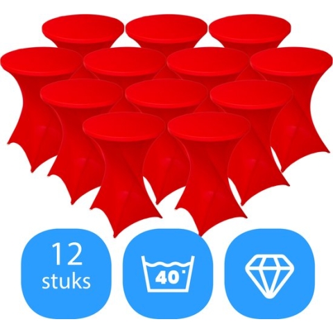 Statafelrok Rood x 12 – ∅80-85 x 110 cm – Stretch 12 stuks – Tafelrok voor Statafel – Geschikt voor Horeca Evenementen | Sta Tafel Hoes | Staantafelhoes | Cocktailparty | Trouwerij
