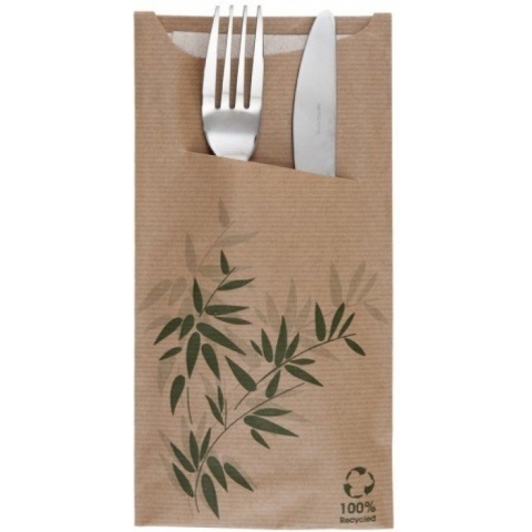 Pochette gerecycled + servet 33x40cm 1/8 vouw | Inhoud: 400 stuks