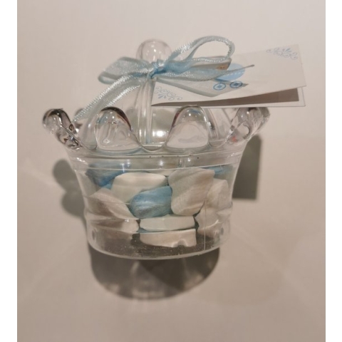 25 kroontjes acryl met snoephartjes blauw uitdeelbedankje babyshower, kraamfeest of doop