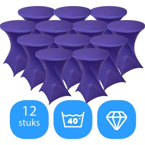 Statafelrok Paars x 12 – ∅80-85 x 110 cm – Statafelhoes Stretch 12 Stuks – Tafelhoezen voor Statafel – Geschikt voor Horeca Evenementen | Sta Tafel Hoes | Staantafelhoes | Trouwerij