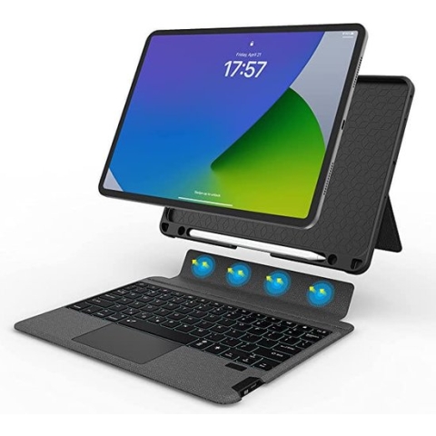 iPadspullekes - Apple iPad Air 10.9 inch (2020/2022) Toetsenbord Hoes - Bluetooth Magnetisch Smart Folio Keyboard Case - met Touchpad Muis en Verlichting - QWERTY - Zwart