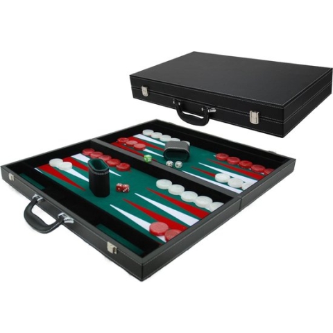 Backgammonkoffer zwart ingelegd vilt XL 53x8 cm
