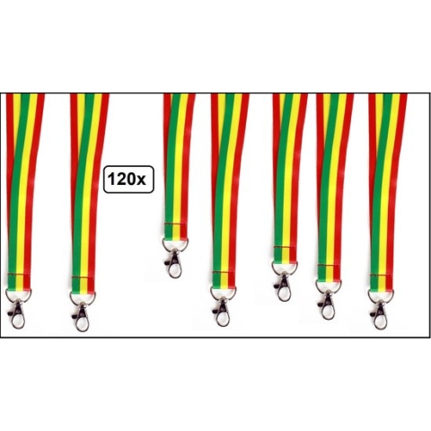 120x Keycord rood/geel/groen - Carnaval thema feest festival uitdeel koord