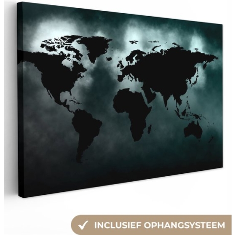 Canvas Wereldkaart - 120x80 - Wanddecoratie Wereldkaart - Zwart - Wit