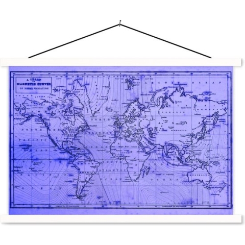 Schoolplaat - Wereldkaart - Vintage - Paars - 150x100 cm - Textielposter Witte latten - Textiel poster