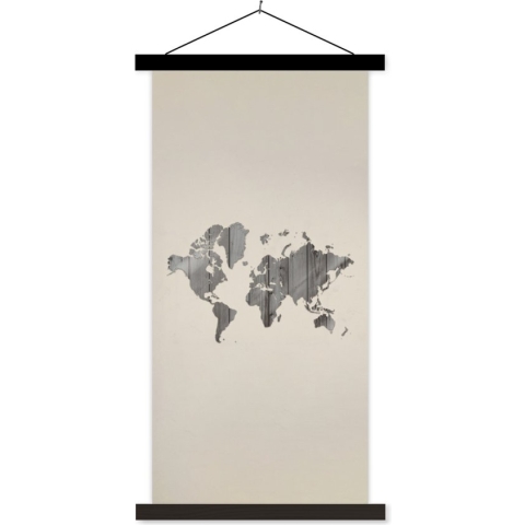 Wanddecoratie - Wereldkaart - Hout - Plank - Schoolplaat - 90x180 cm - Textielposter - Textiel poster