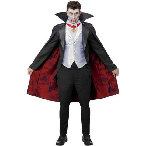 Smiffy's - Vampier & Dracula Kostuum - Graaf Vladimir Vampier - Man - Zwart, Wit / Beige - Medium - Halloween - Verkleedkleding