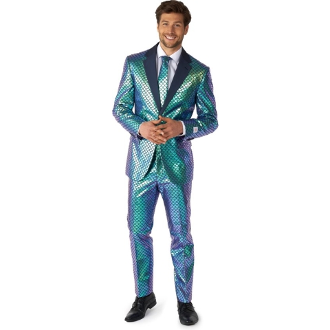 OppoSuits Fancy Fish - Heren Pak - Glimmend Visgraat Kostuum - Blauw - Maat EU 46