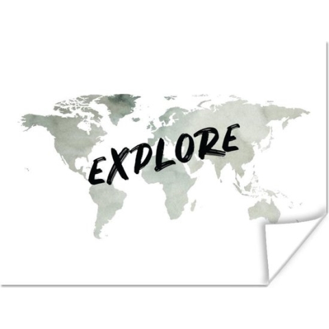 Poster Wereldkaart - Reizen - Wit - 160x120 cm XXL