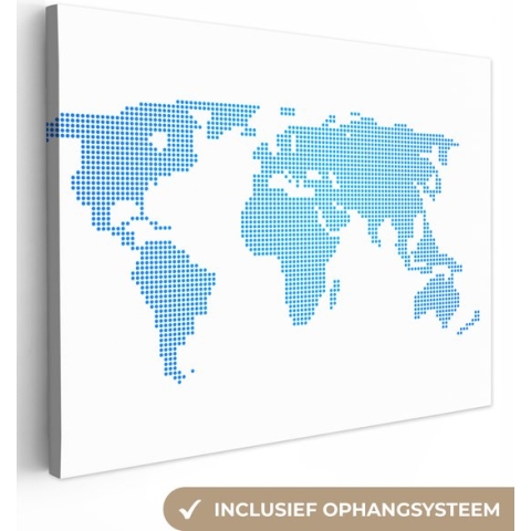 Canvas Wereldkaart - 120x90 - Wanddecoratie Wereldkaart - Topografie - Blauw