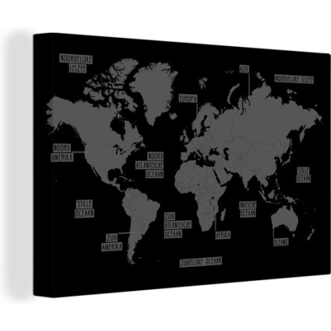 Canvas Wereldkaart - 120x80 - Wanddecoratie Egale eenvoudige wereldkaart - zwart wit