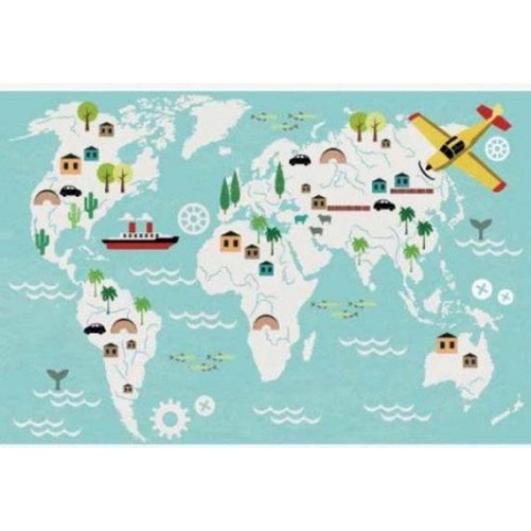 Wereldkaart Prent Vervoersmiddelen - Poster 120x80