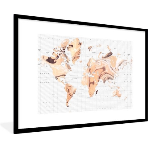 Fotolijst incl. Poster - Wereldkaart - Verf - Bruin - 90x60 cm - Posterlijst