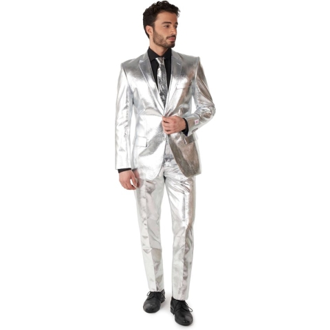 OppoSuits Shiny Silver - Mannen Pak - Zilver - Glimmend - Maat: EU 52