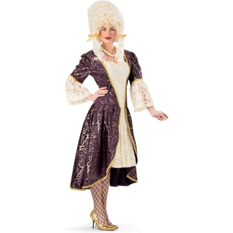 Funny Fashion - Middeleeuwen & Renaissance Kostuum - Deftige Baroque Bernadette - Vrouw - Bruin, Wit / Beige - Maat 36-38 - Carnavalskleding - Verkleedkleding