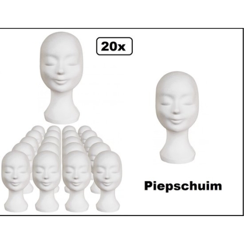 20x Pruiken houder tempex wit (styropor) pruik hoofd thema feest festival schuim masker hoed