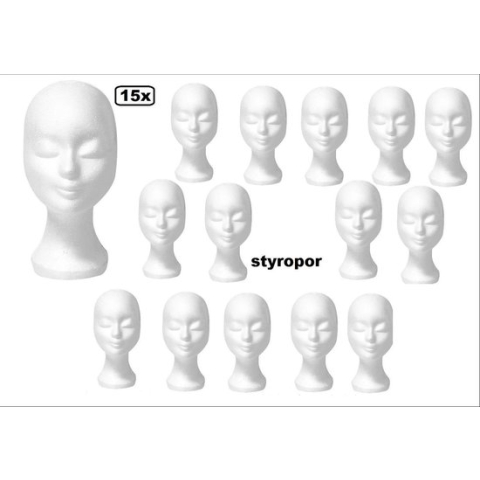Pruikenhouder tempex wit (styropor) per 15 stuks