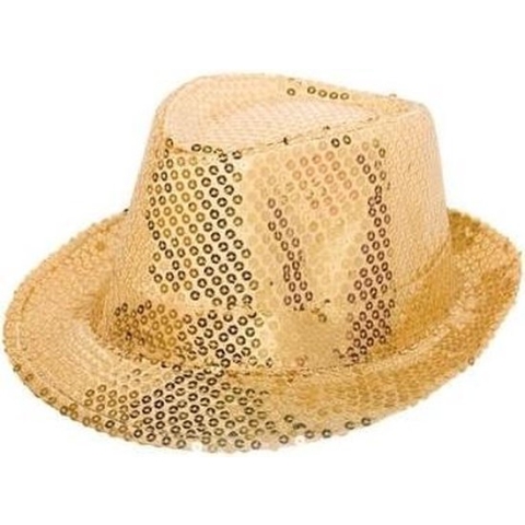 8x Gouden trilby glitter party hoedje met pailletten - Feest verkleedhoed goud thema