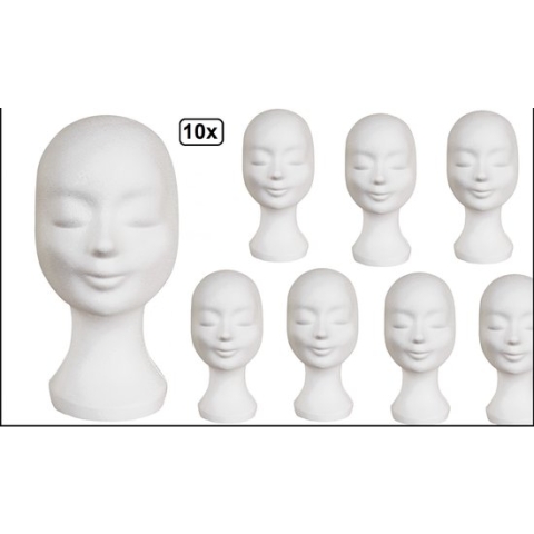10x Pruikenhouder tempex wit (styropor) - carnaval pruik hoofd thema feest festival schuim masker hoed