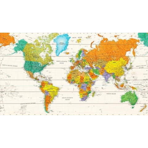 Wereldkaart op Hout Modern | 124 x 70cm | 100 gratis vlaggetjes en ophangsysteem