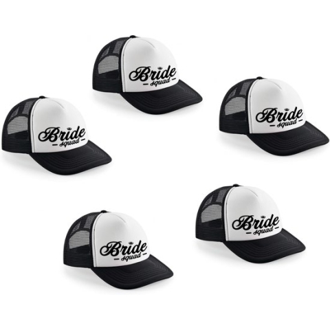 8x stuks zwart vrijgezellenfeest snapback cap/ truckers pet Bride Squad script dames - Vrijgezellenfeest vrouw artikelen/ petjes